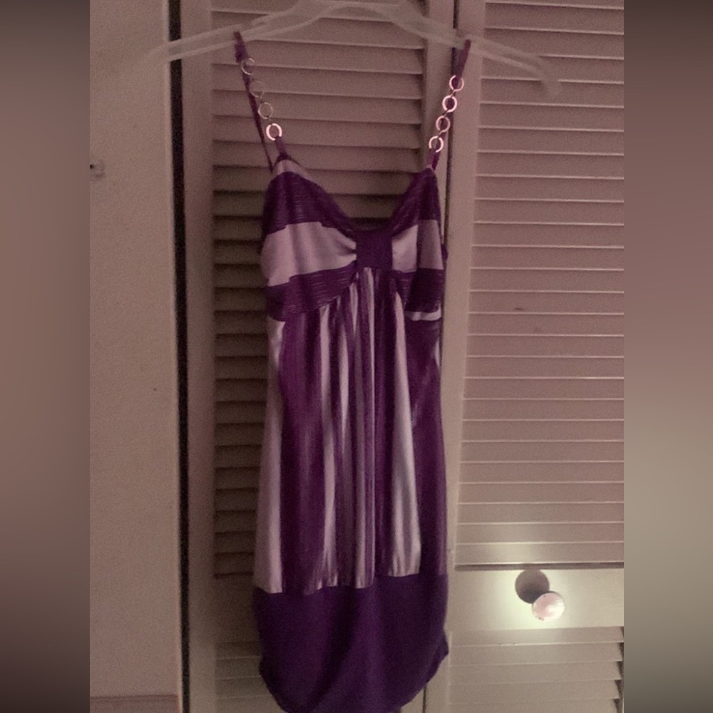 Y2K 2000s Purple and White Striped Mini Dress